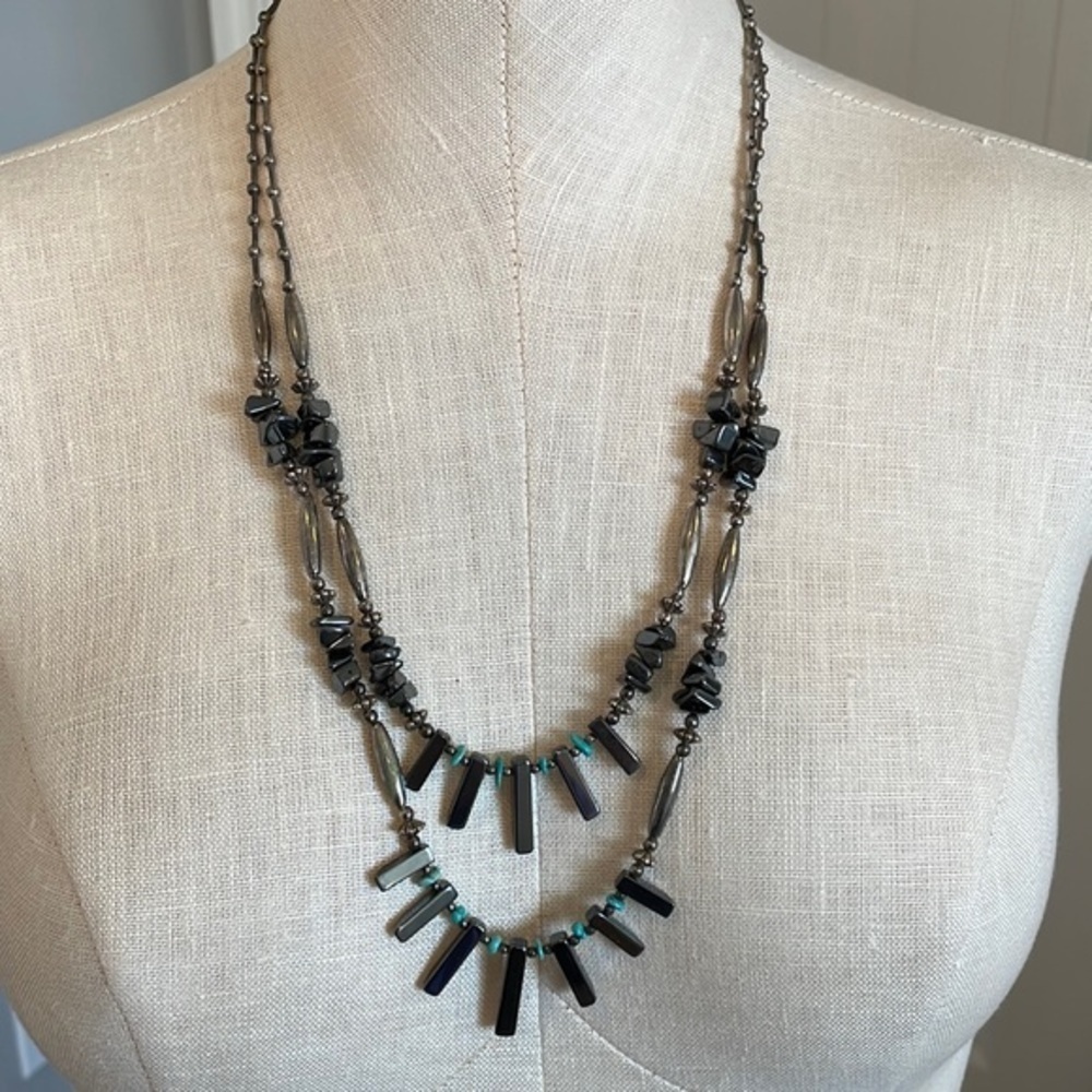 Genuine Turquoise natural stone hematite tribal double strand southwestern